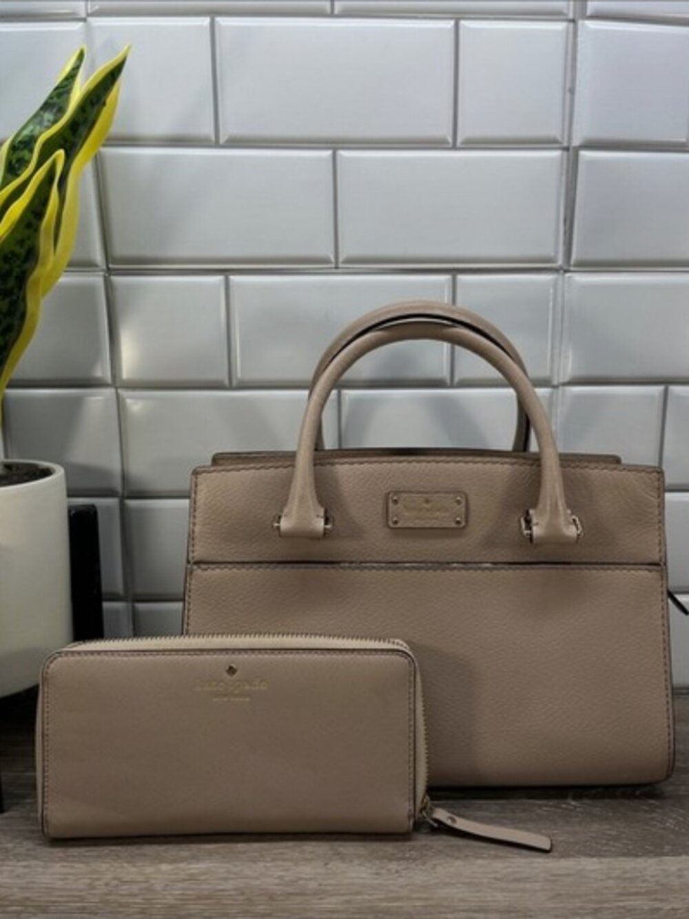 Kate Spade Taupe Leather Satchel with Wallet
